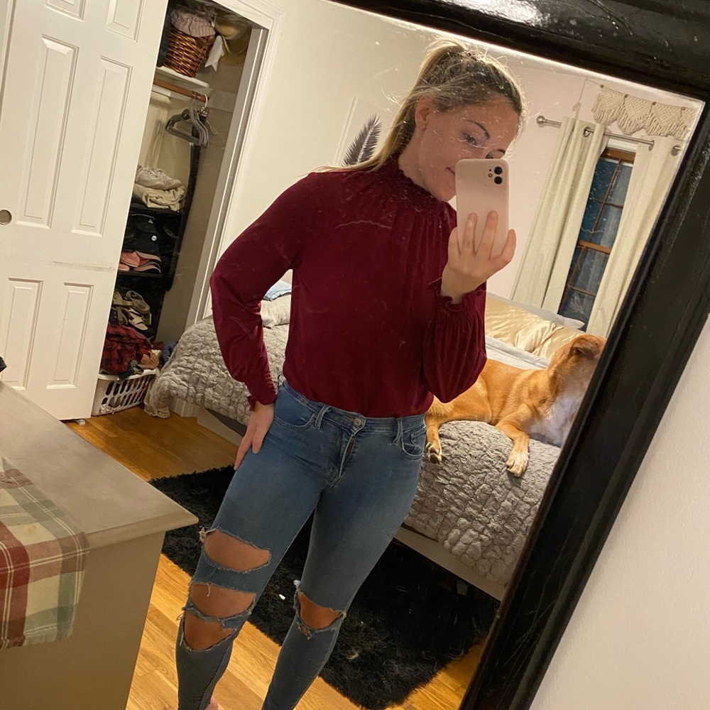 Cherry Red Long Sleeve Blouse